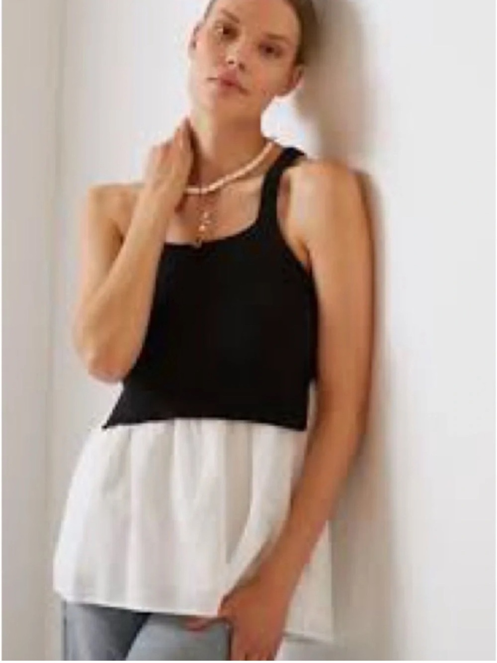 Anthropologie Black knit racerback tank with attached white Layered cotton shirt